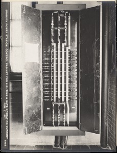 Sudbury Department, Sudbury Dam Hydroelectric Power Plant, control cabinet for lighting and gate operating current, Southborough, Mass., Feb. 7, 1917