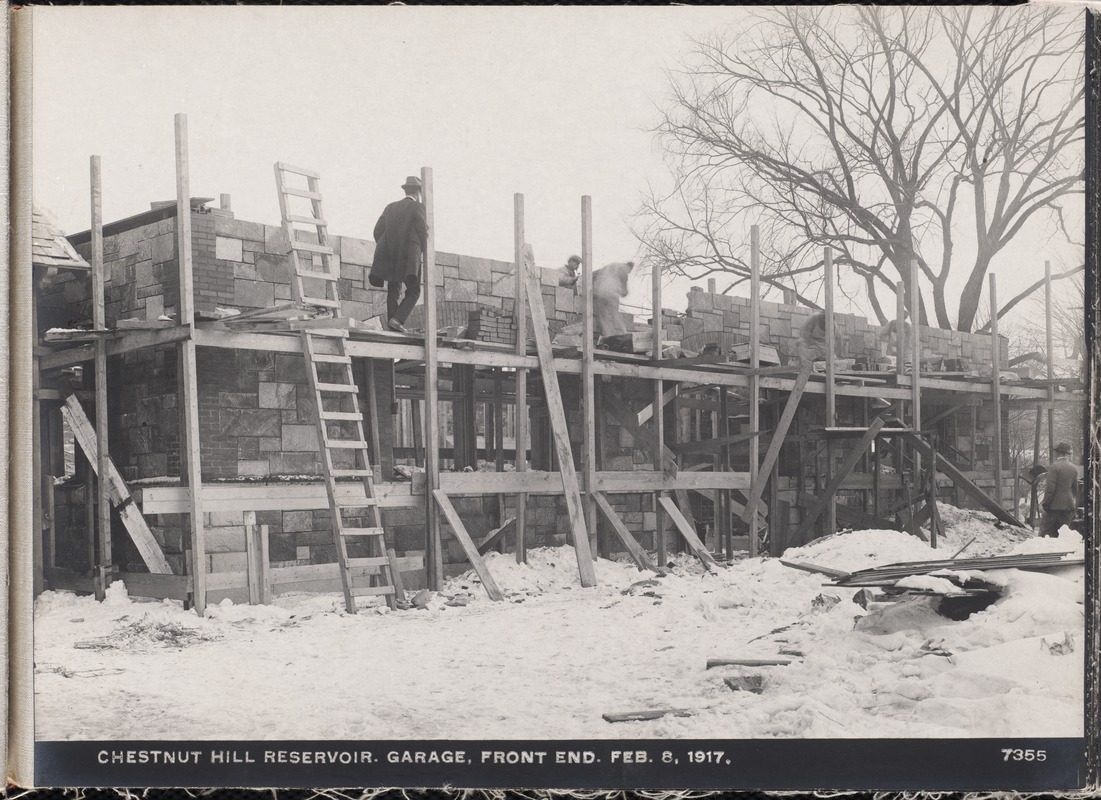 Distribution Department, Chestnut Hill Reservoir, garage, front end, Brighton, Mass., Feb. 8, 1917