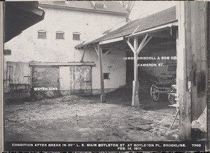 Distribution Department, Low Service Pipe Lines, condition after break in 30-inch main, Boylston Street at Boylston Place, Brookline, Mass., Feb. 14, 1917