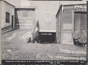 Distribution Department, Low Service Pipe Lines, condition after break in 30-inch main, Boylston Street at Boylston Place, Brookline, Mass., Feb. 14, 1917