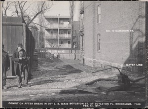 Distribution Department, Low Service Pipe Lines, condition after break in 30-inch main, Boylston Street at Boylston Place, Brookline, Mass., Feb. 14, 1917