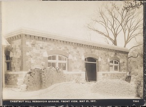 Distribution Department, Chestnut Hill Reservoir, garage, front view, Brighton, Mass., May 21, 1917