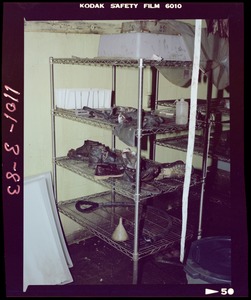 Rack with footwear and laboratory equipment
