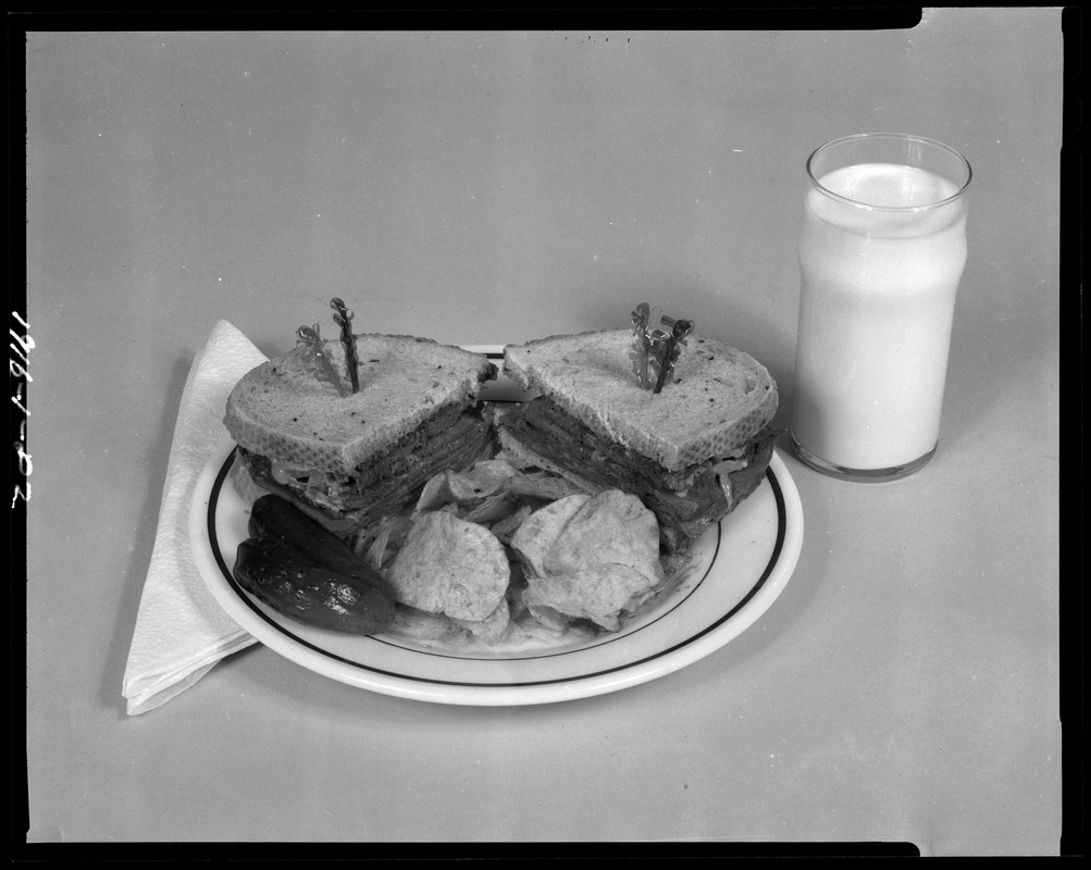 Food lab, corn beef club sandwich Digital Commonwealth