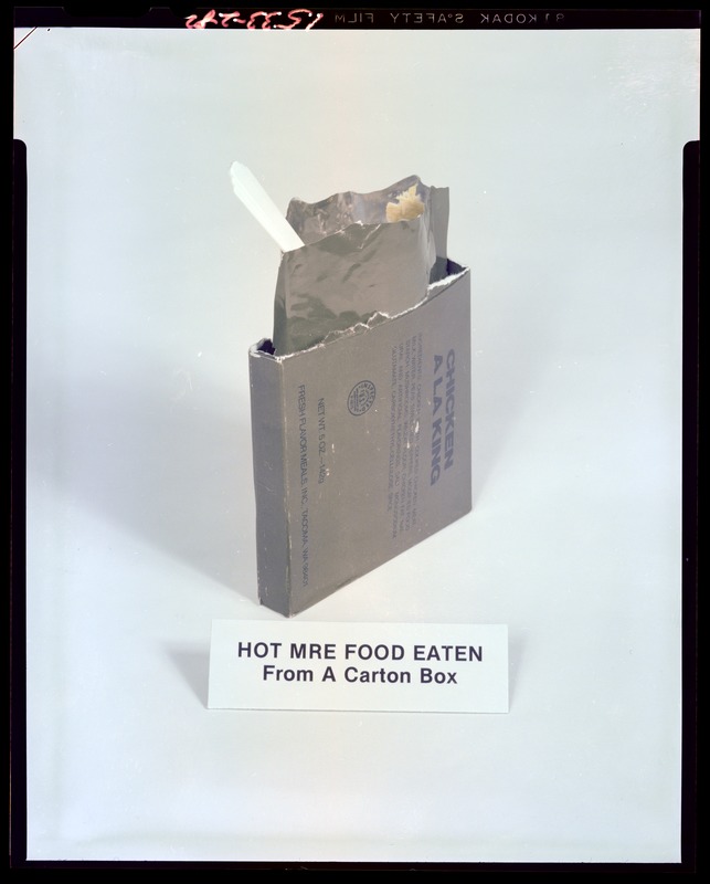 Hot MRE food eaten from a carton box