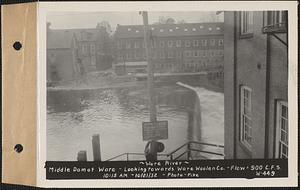 Ware River, middle dam, looking towards Ware Woolen Co., flow 900 cubic feet per second, Ware, Mass., 10:15 AM, Oct. 21, 1932