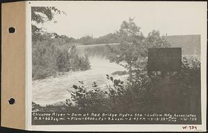 Chicopee River, dam at Red Bridge hydroelectric station, Ludlow Manufacturing Associates, drainage area = 663 square miles, flow = 6400 cubic feet per second = 9.6 cubic feet per second per square mile, Ludlow, Mass., 2:45 PM, Sep. 18, 1933