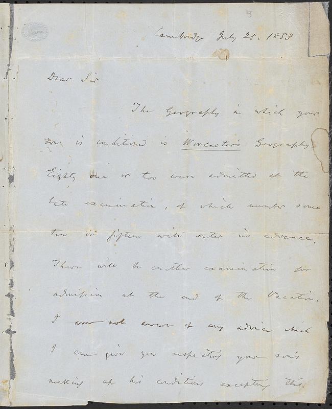 Letter from James Walker to John D. Long, July 25, 1853