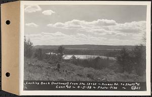 Contract No. 60, Access Roads to Shaft 12, Quabbin Aqueduct, Hardwick and Greenwich, looking back (southwest) from Sta. 13+60, Greenwich and Hardwick, Mass., Apr. 5, 1938