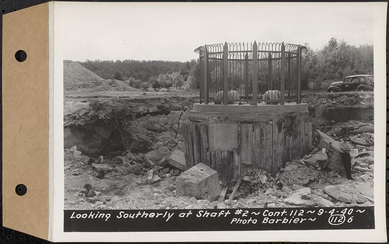 Contract No. 112, Spillway at Shaft 2 of Quabbin Aqueduct, Holden, looking southerly at Shaft 2, Holden, Mass., Sep. 4, 1940