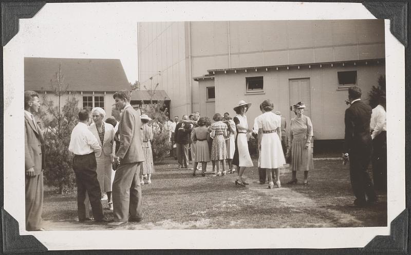 Groups of people by the Koussevitzky Music Shed