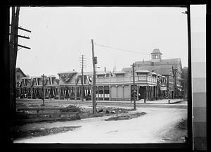 Wood’s block in red, white & blue bunting, corner of Washington St. and South Ave.