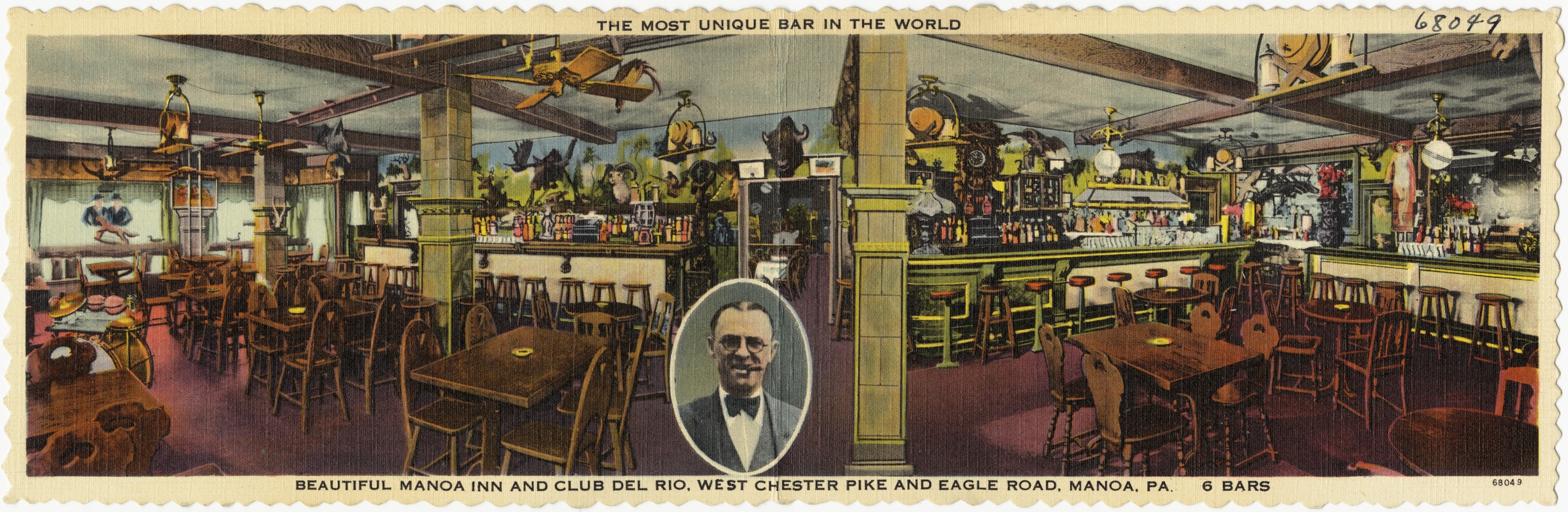 The most unique bar in the world. Beautiful Manoa Inn and Club Del Rio, West Chester Pike and Eagle Road, Manoa, Pa. 6 bars