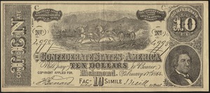 The Confederate States of America ten dollars - $10,000 worth of premiums! To be given away with Dr. Seth Arnold's Cough Killer.
