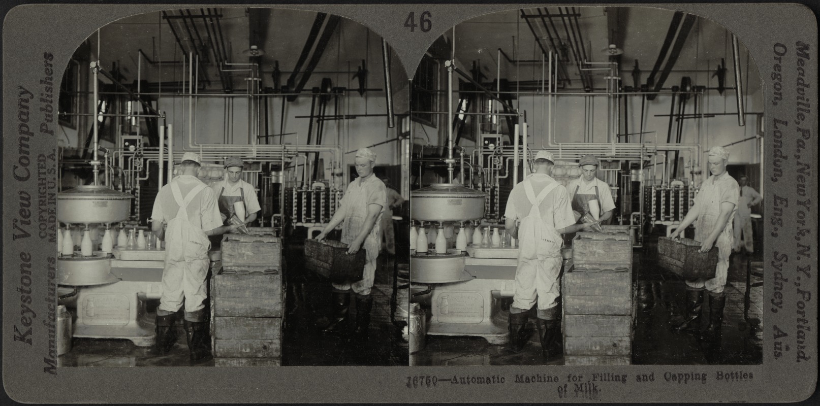 Automatic machine for filling and capping bottles of milk, Cohocton, New York
