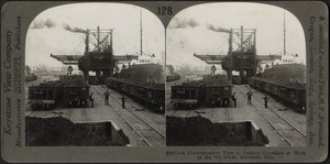 View of ore unloaders at work, Conneaut, Ohio