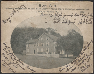 "Bon Air," summer recreation place East Liberty Young Men's Christian Association, Logans Ferry Pa, 1906
