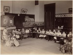 Yeoman Street School, interior, Miss Winslow "subing" for Miss Dame