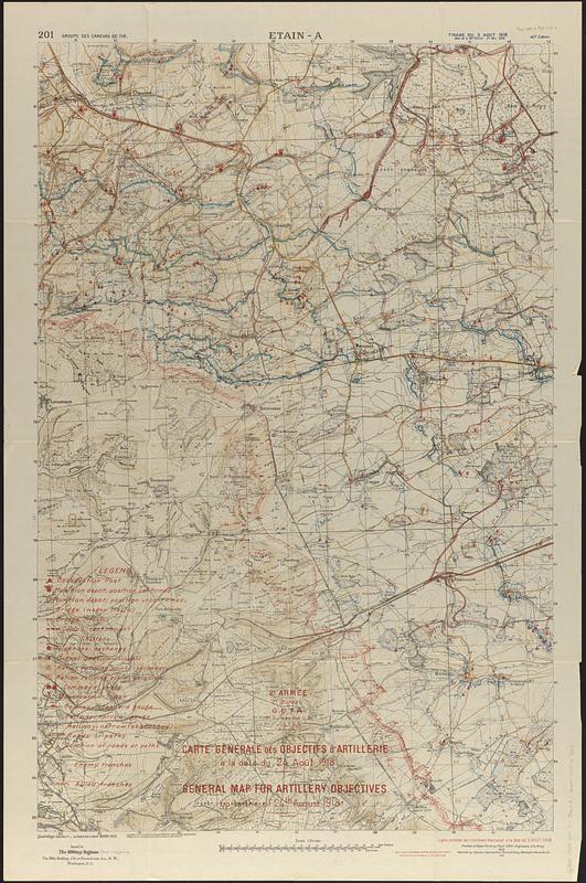 Carte générale des objectifs d'artillerie a la date du 24 Août 1918