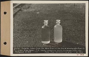 Water samples taken from the Ware River at the George W. Wheelwright Paper Co., Hardwick?, Mass., 10:40 AM, Oct. 19, 1933