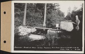 Beaver Brook at weir below Pepper's mill pond dam, Ware, Mass., 8:30 AM, Jun. 8, 1936