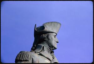 Side view of head and shoulder of George Washington statue, Boston Public Garden