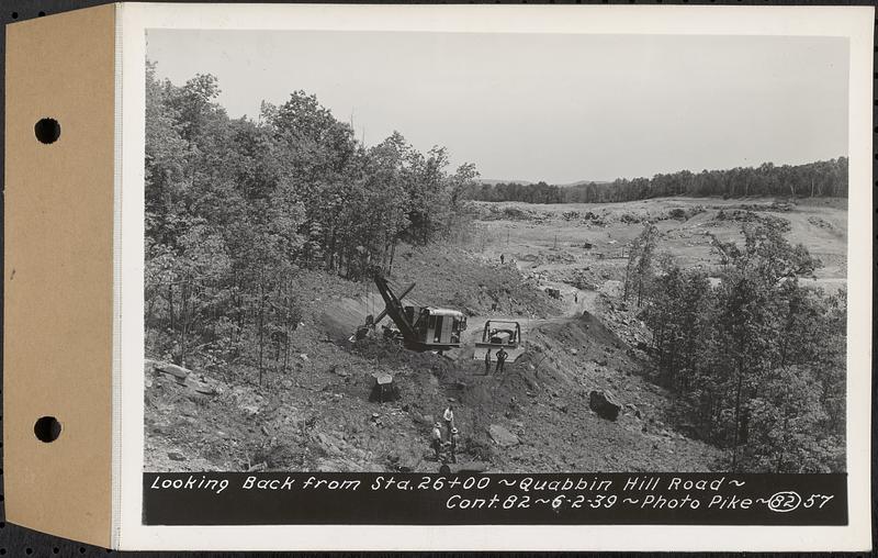 Contract No. 82, Constructing Quabbin Hill Road, Ware, looking back from Sta. 26+00, Ware, Mass., Jun. 2, 1939