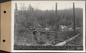 Contract No. 66, Regulating Dams, Middle Branch (New Salem), and East Branch of the Swift River, Hardwick and Petersham (formerly Dana), looking southerly from a knoll on the east side of Pottapaug Pond, east branch regulating dam, Hardwick, Mass., Dec. 14, 1938