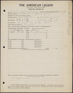 American Legion military record of Edwin LaForest Hutchings