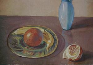 Oranges with Blue Vase