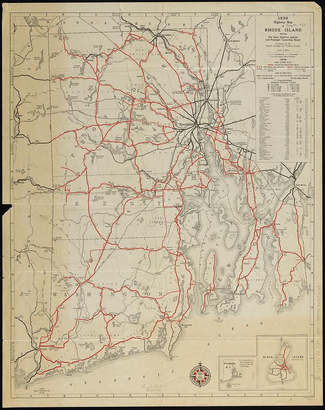 1930 highway map of Rhode Island