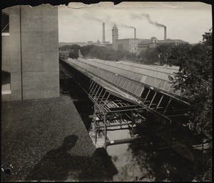 Pacific Mills, new worsted (weaving) Mill, looking easterly from roof of yarn mill, showing saw-tooth roof