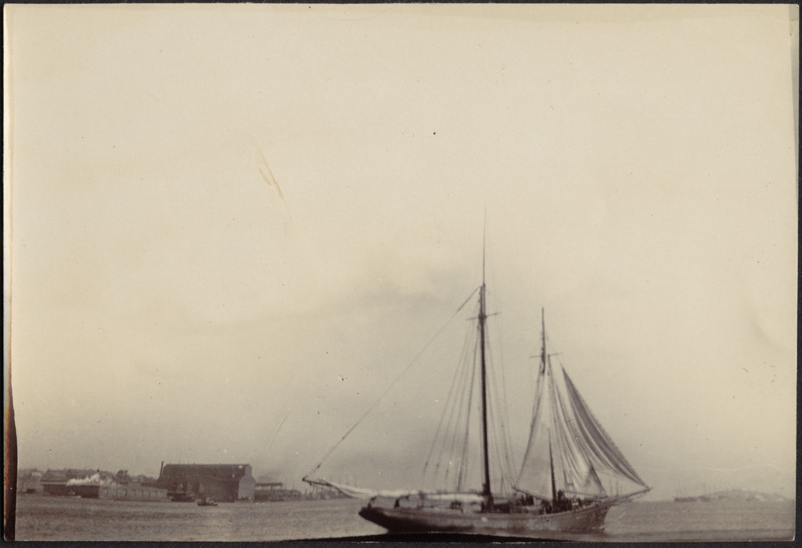 View of a schooner in harbor, possibly the Schooner Kate