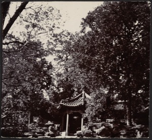 Cropped photo of rock garden (near shrine or pagoda folly)