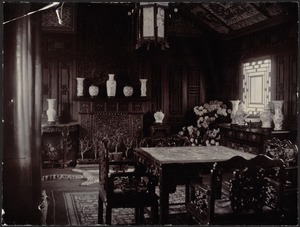 House in Peking, China — Dining Room [Chinese porcelain vases on display]
