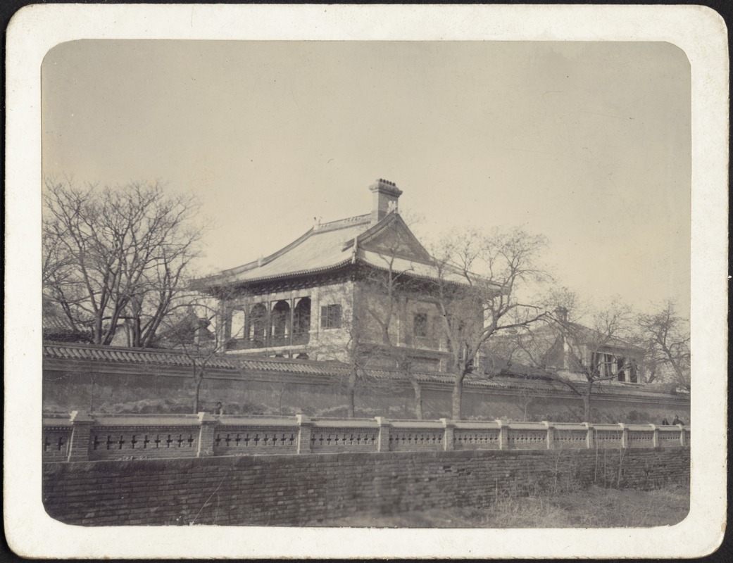 Ornate buildings or temples; stone and brick walls, possibly the Forbidden City