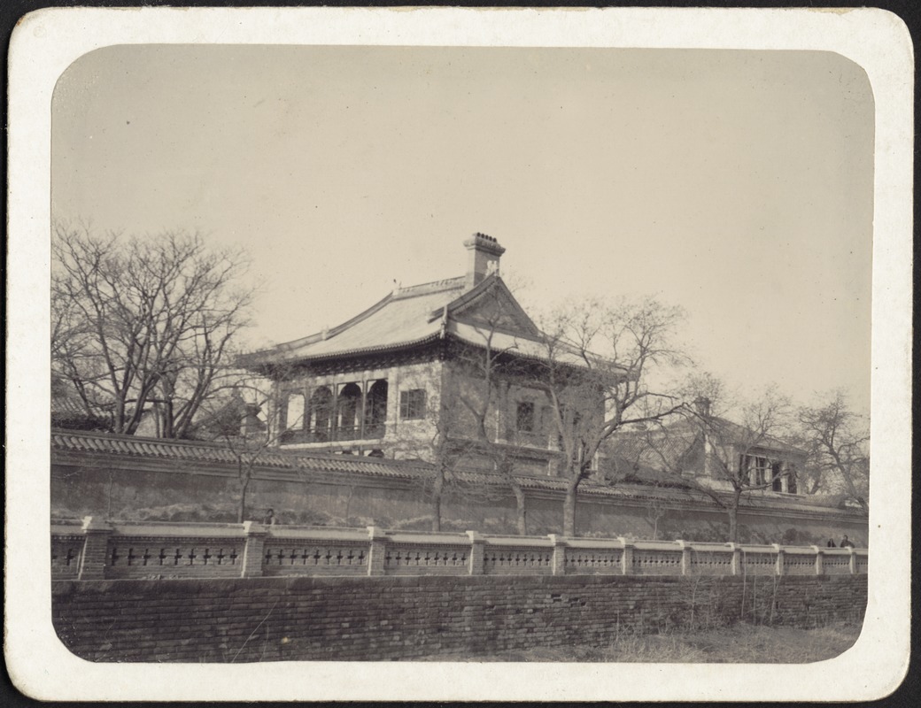 Ornate buildings or temples; stone and brick walls, possibly the Forbidden City
