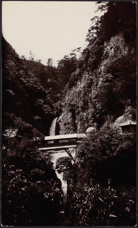 Waterfall and footbridge