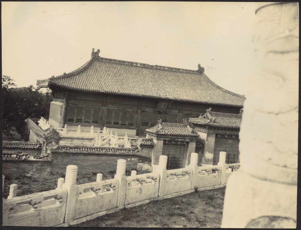 Ornate buildings and carved stone walls, possibly the Forbidden City