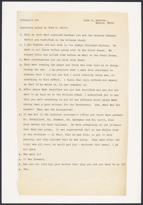 Sacco-Vanzetti Case Records, 1920-1928. Defense Papers. Affidavit of Lola Andrews, September 15, 1922. Box 13, Folder 3, Harvard Law School Library, Historical & Special Collections
