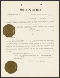 Sacco-Vanzetti Case Records, 1920-1928. Defense Papers. Divorce decree for Rachel and Mayhew Hassam of Augusta, Maine, 1912 (certified 1922). Box 13, Folder 6, Harvard Law School Library, Historical & Special Collections
