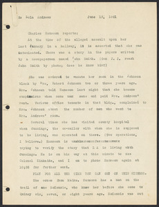 Sacco-Vanzetti Case Records, 1920-1928. Defense Papers. Charles Hanscom Reports, June 13, 1921. Box 13, Folder 8, Harvard Law School Library, Historical & Special Collections