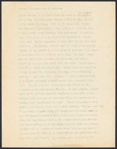 Sacco-Vanzetti Case Records, 1920-1928. Defense Papers. One typewritten page re: a fortune-teller called Edison Wright's dealings with Lola Andrews, incomplete, December 9, n.y. Box 13, Folder 17, Harvard Law School Library, Historical & Special Collections