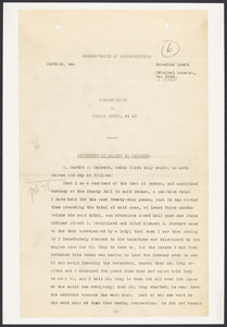 Sacco-Vanzetti Case Records, 1920-1928. Defense Papers. Deposition: Barrett, Martin J., March 8, 1923. Box 13, Folder 31, Harvard Law School Library, Historical & Special Collections