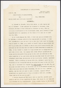 Sacco-Vanzetti Case Records, 1920-1928. Defense Papers. Deposition: Stewart, Michaell E., March 8, 1923. Box 13, Folder 37, Harvard Law School Library, Historical & Special Collections