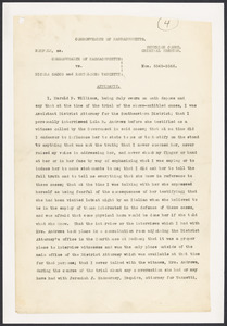 Sacco-Vanzetti Case Records, 1920-1928. Defense Papers. Deposition: Williams, Harold P., March 8, 1923. Box 13, Folder 38, Harvard Law School Library, Historical & Special Collections