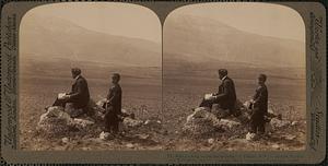 Looking across the battlefield of Plataea N.W. to modern Plataea and Kithaeron, Greece