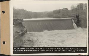 Ware River, upper dam of George H. Gilbert Manufacturing Co., from highway bridge, drainage area = 161 square miles, flow = 1650 cubic feet per second = 10.2 cubic feet per second per square mile, Gilbertville, Hardwick, Mass., 3:20 PM, Apr. 13, 1934