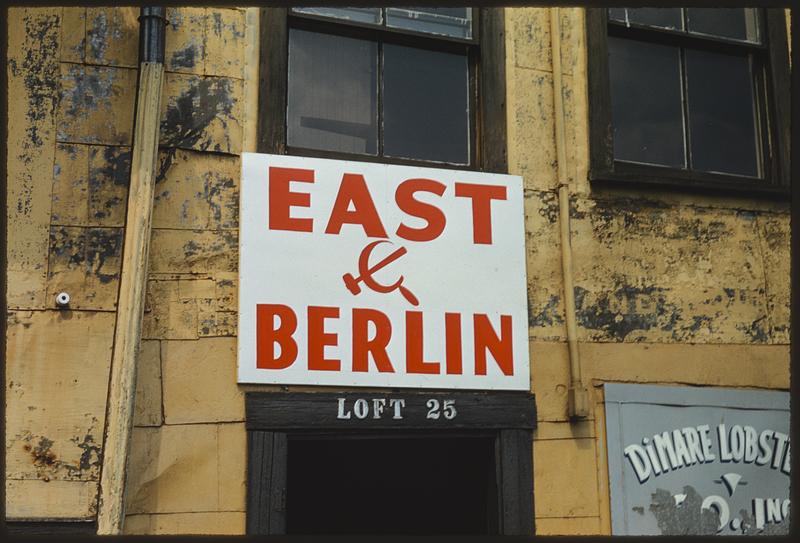 Sign reading "East Berlin," T Wharf, Boston