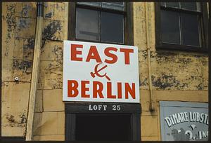 Sign reading "East Berlin," T Wharf, Boston